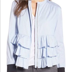 Chelsea28 Tiered Layered Frill Striped Zip Up Light Jacket